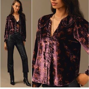 NWT  Pilcro Purple Velvet Floral Blouse